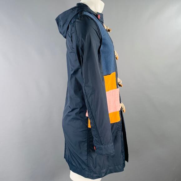 COMME des GARCONS SHIRT Size S Navy Multi Color Hooded Color Block Toggle Coat - Picture 3 of 7